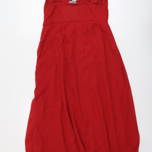 South Womens Red Polyester A-Line Size 8 V-Neck Pullover