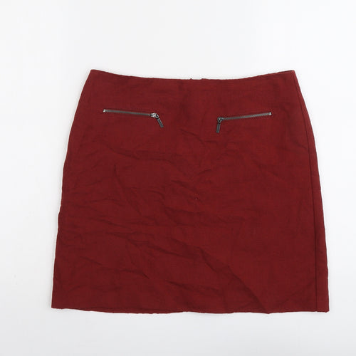 Marks and Spencer Womens Red Cotton A-Line Skirt Size 10 Zip