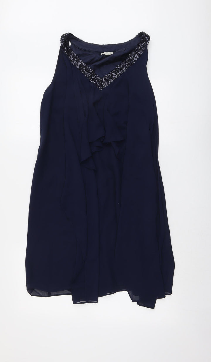 Monsoon Womens Blue Polyester A-Line Size 8 V-Neck Pullover