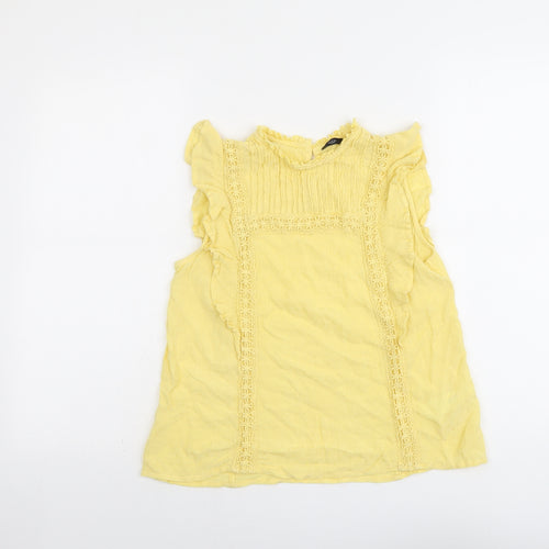 M&Co Womens Yellow Viscose Basic Tank Size 12 Round Neck