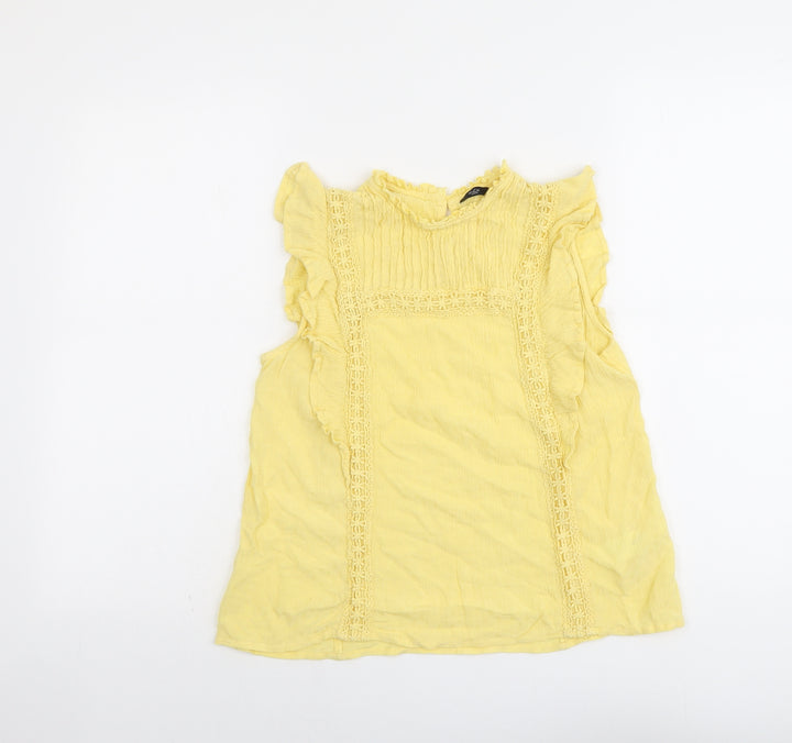 M&Co Womens Yellow Viscose Basic Tank Size 12 Round Neck