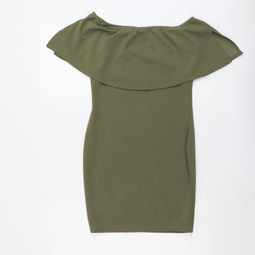 PRETTYLITTLETHING Womens Green Polyester Bodycon Size 10 Off the Shoulder Pullover