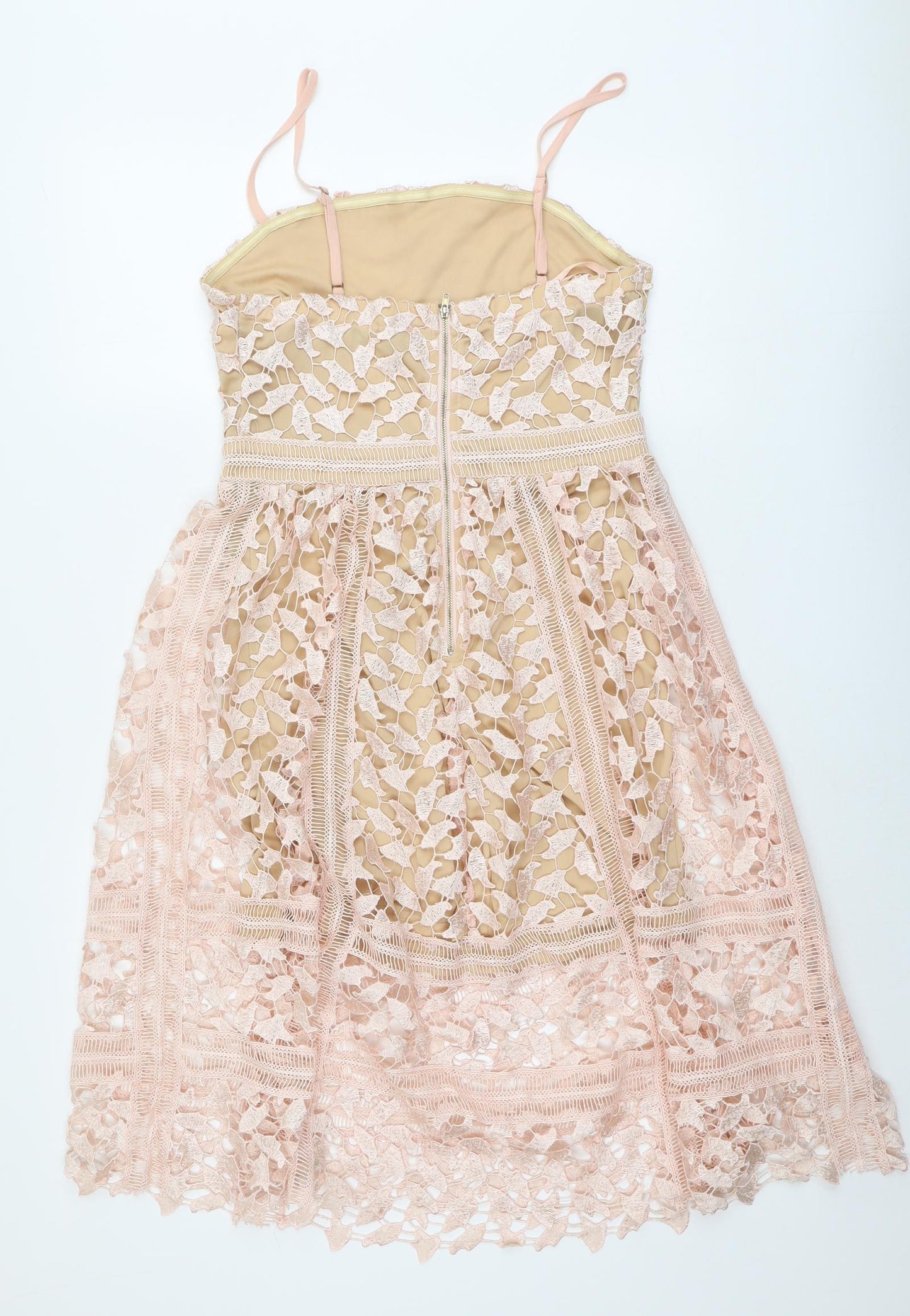 Boohoo Womens Pink Polyester Slip Dress Size 10 Square Neck Zip