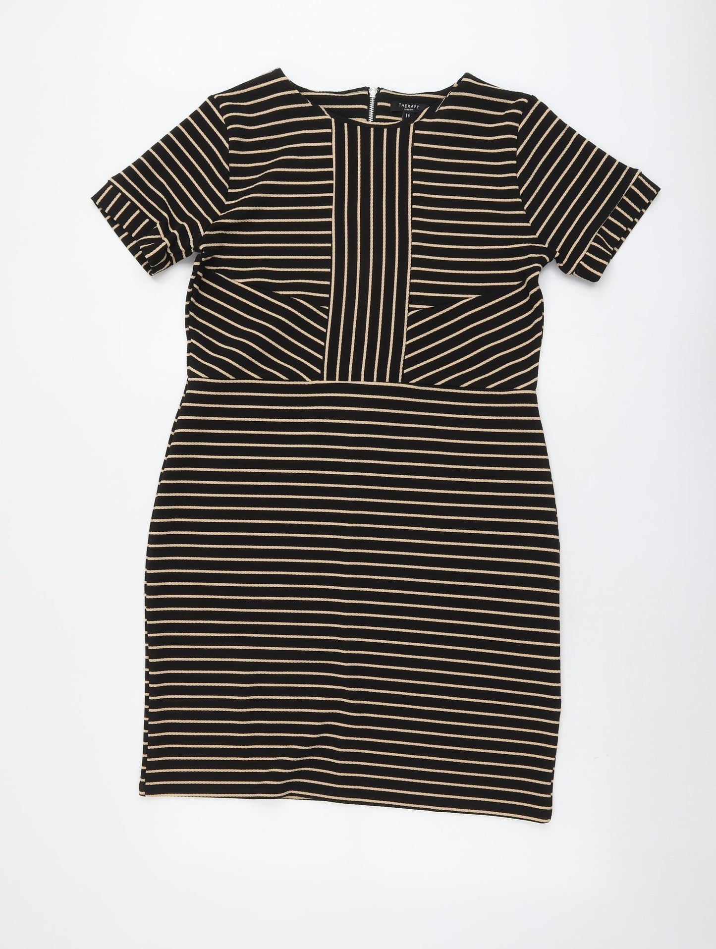 Therapy Womens Black Striped Polyester Pencil Dress Size 16 Boat Neck Zip