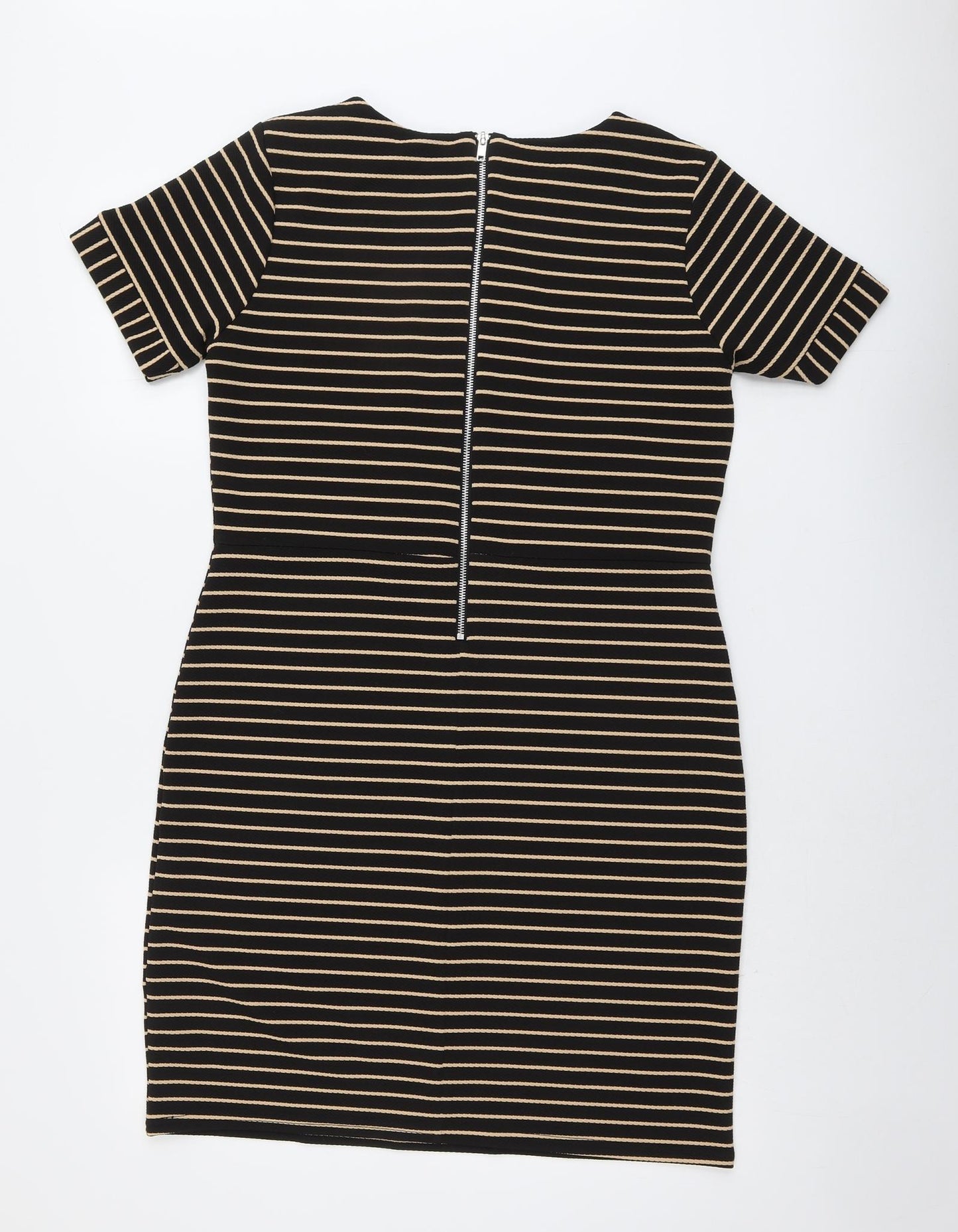 Therapy Womens Black Striped Polyester Pencil Dress Size 16 Boat Neck Zip
