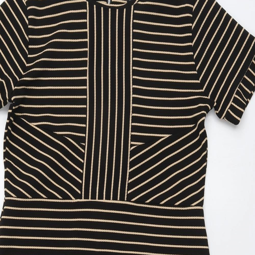 Therapy Womens Black Striped Polyester Pencil Dress Size 16 Boat Neck Zip