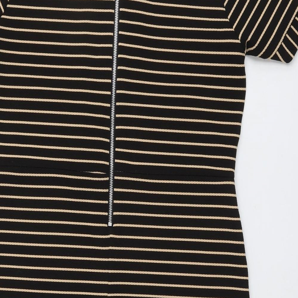 Therapy Womens Black Striped Polyester Pencil Dress Size 16 Boat Neck Zip