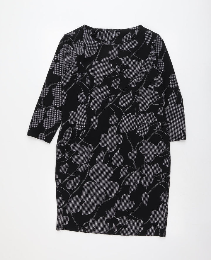 Roman Womens Black Floral Polyester Sheath Size 10 Boat Neck Pullover