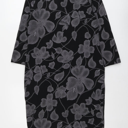 Roman Womens Black Floral Polyester Sheath Size 10 Boat Neck Pullover