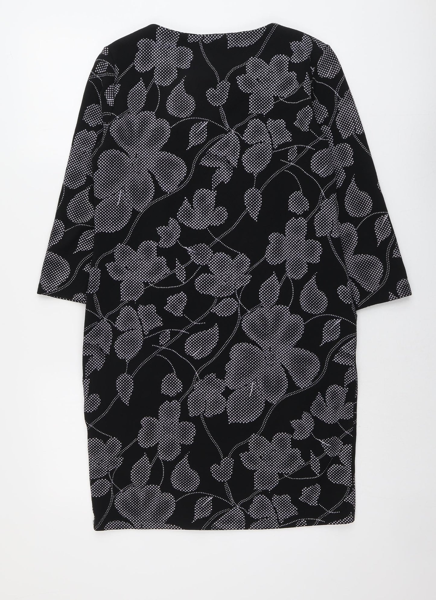 Roman Womens Black Floral Polyester Sheath Size 10 Boat Neck Pullover