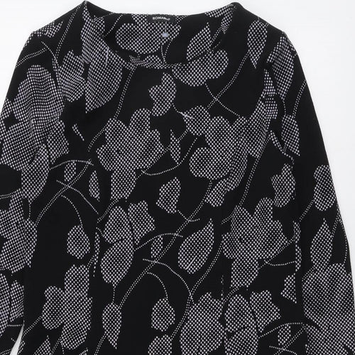Roman Womens Black Floral Polyester Sheath Size 10 Boat Neck Pullover