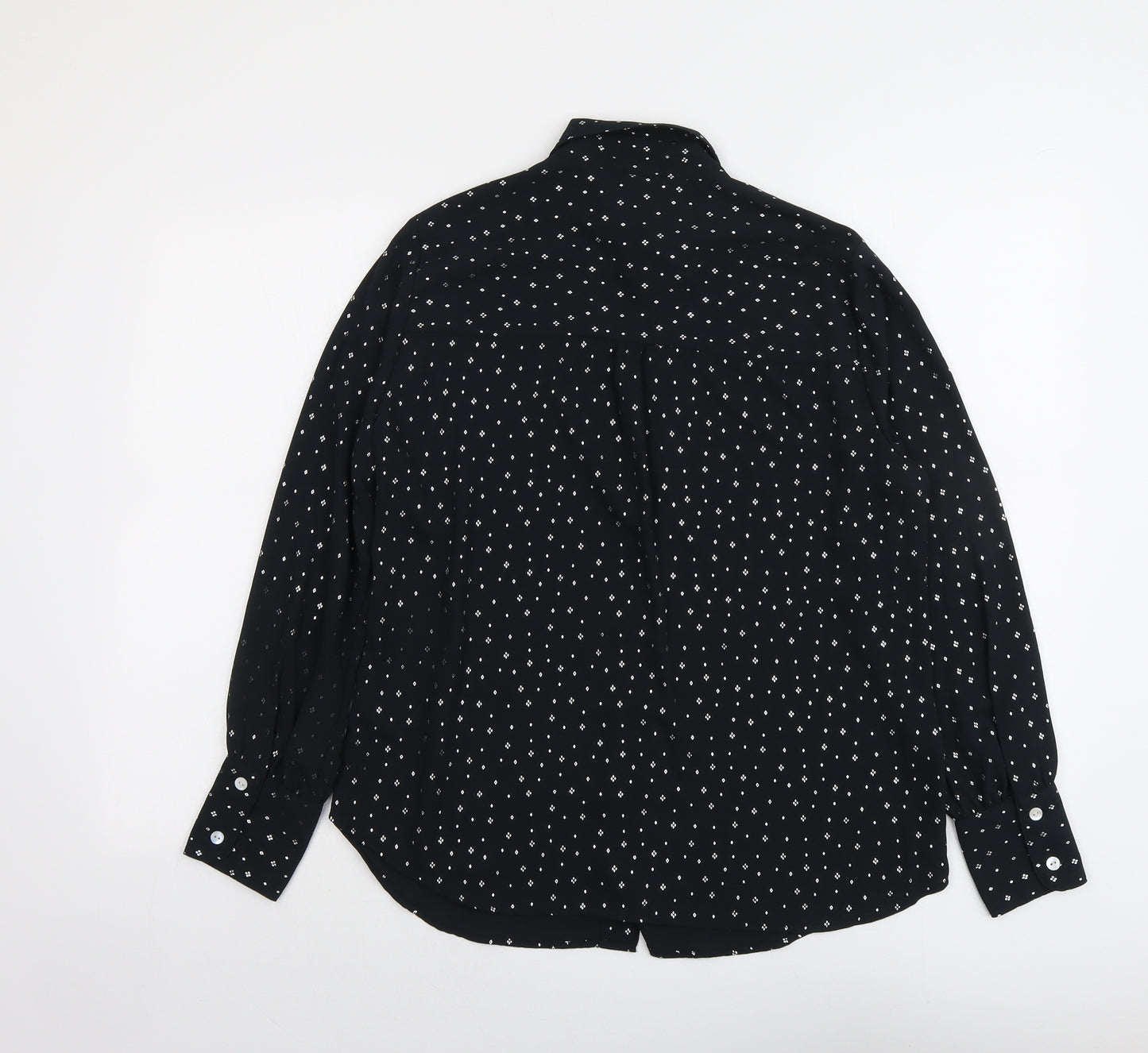 Marks and Spencer Womens Black Geometric Polyester Basic Button-Up Size 10 Collared