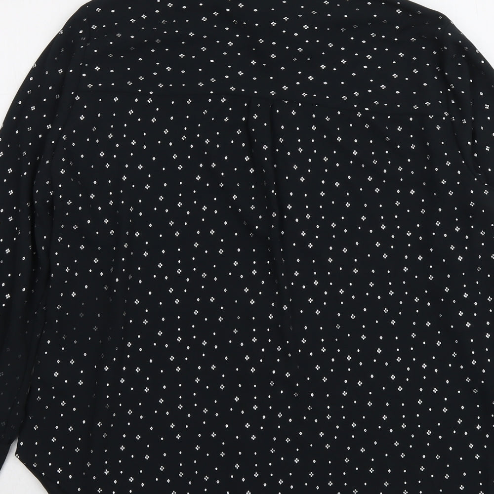 Marks and Spencer Womens Black Geometric Polyester Basic Button-Up Size 10 Collared