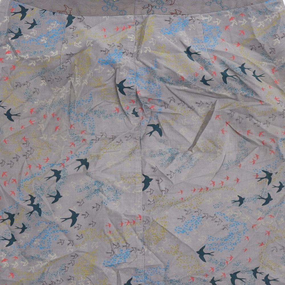 White Stuff Womens Grey Geometric Cotton A-Line Skirt Size 10 Zip - Bird Pattern
