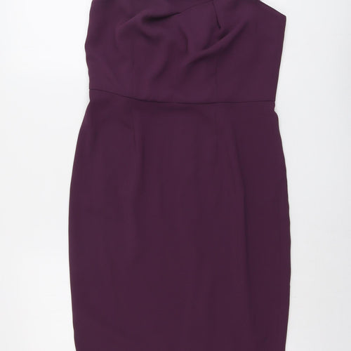 Rochelle Humes Womens Purple Polyester Shift Size 12 Square Neck Zip
