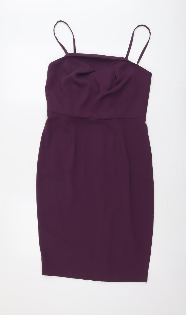 Rochelle Humes Womens Purple Polyester Shift Size 12 Square Neck Zip