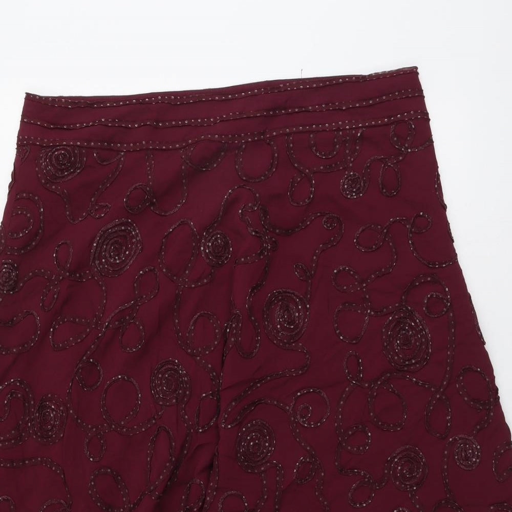 White Stuff Womens Purple Geometric Viscose Swing Skirt Size 14 Zip