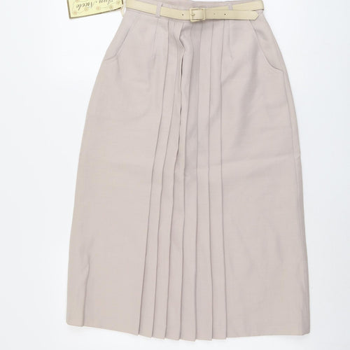 Ann Nicole Womens Beige Polyester Pleated Skirt Size 12 Zip - Belt Included