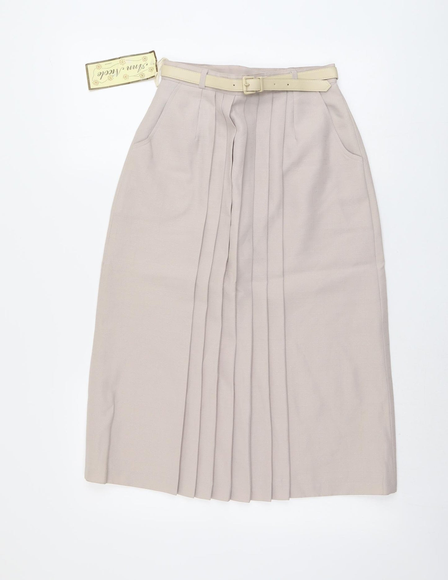 Ann Nicole Womens Beige Polyester Pleated Skirt Size 12 Zip - Belt Included