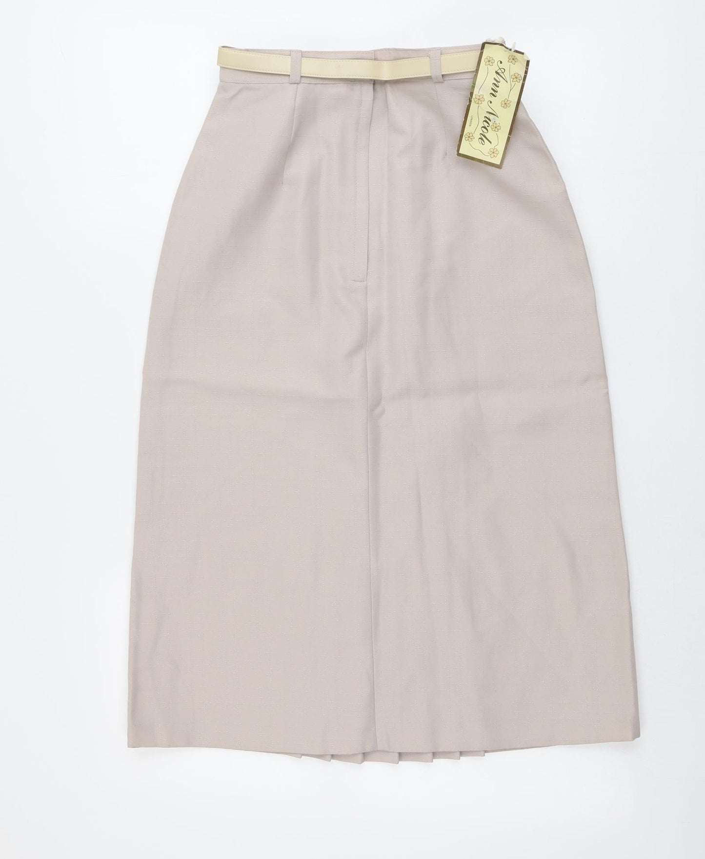 Ann Nicole Womens Beige Polyester Pleated Skirt Size 12 Zip - Belt Included