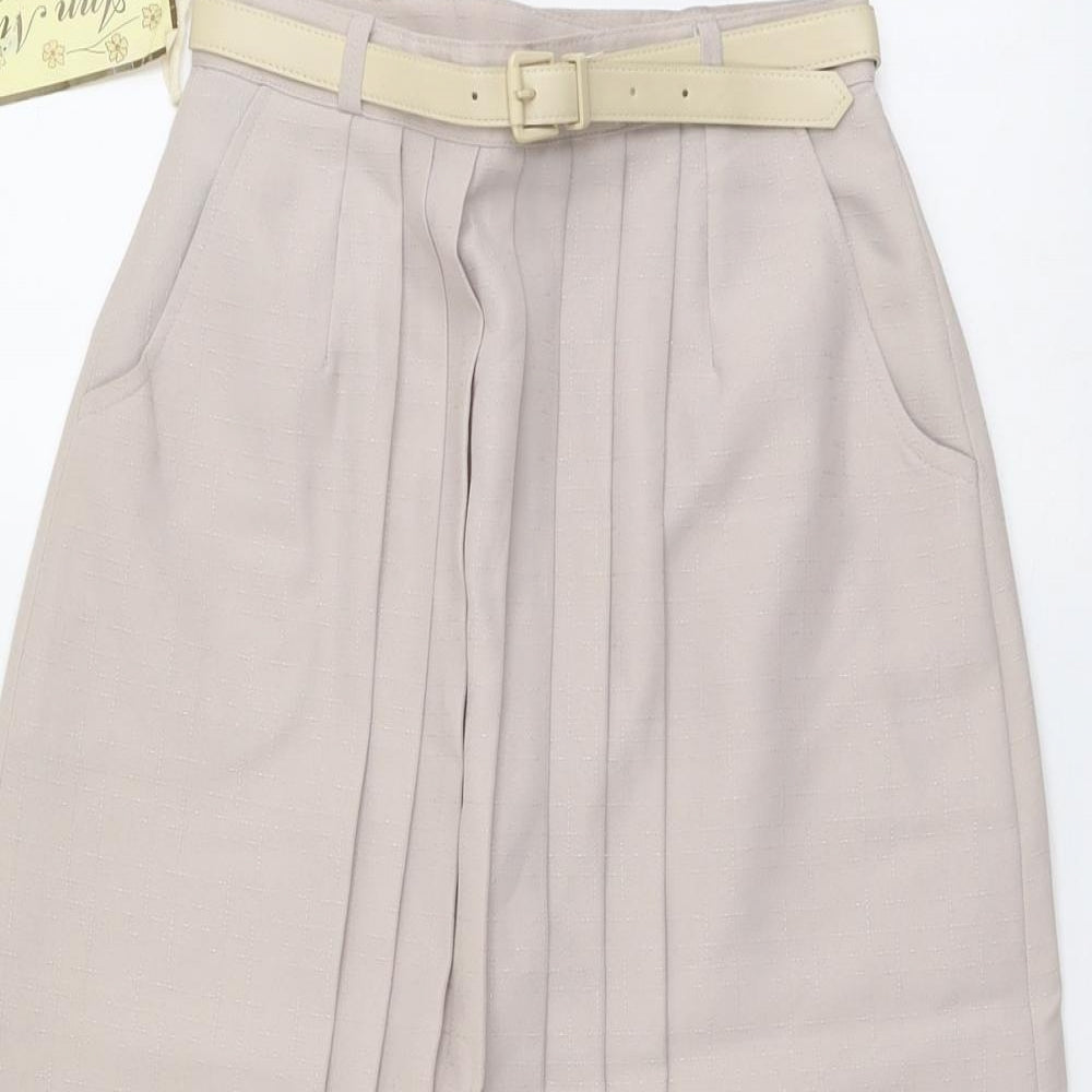 Ann Nicole Womens Beige Polyester Pleated Skirt Size 12 Zip - Belt Included