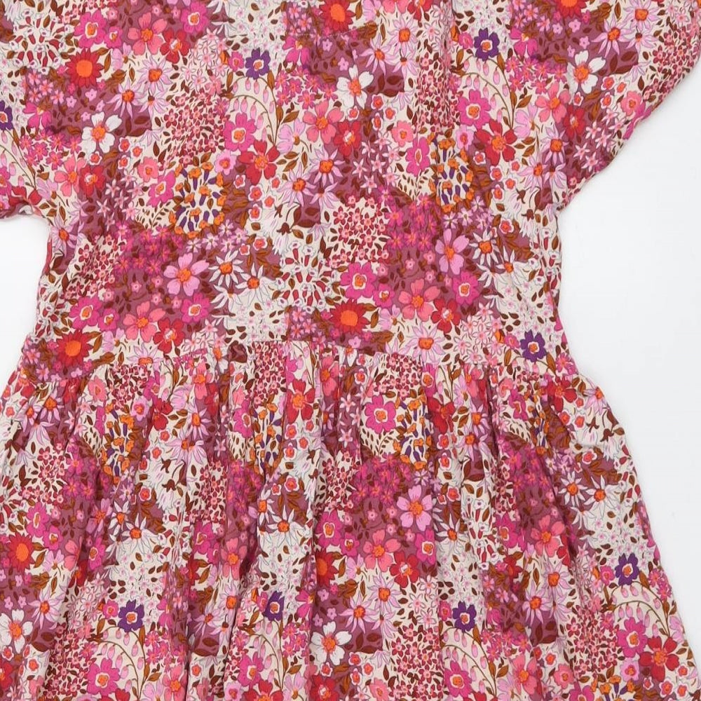 NEXT Girls Pink Floral Viscose A-Line Size 11 Years Round Neck Button
