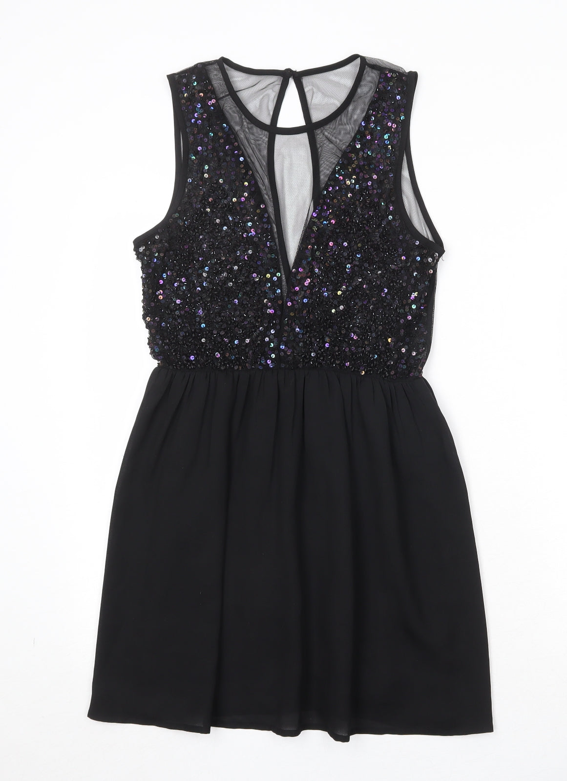 FOREVER 21 Womens Black Polyester Skater Dress Size M Round Neck Button