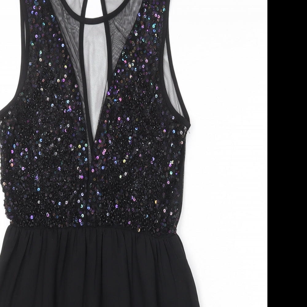 FOREVER 21 Womens Black Polyester Skater Dress Size M Round Neck Button
