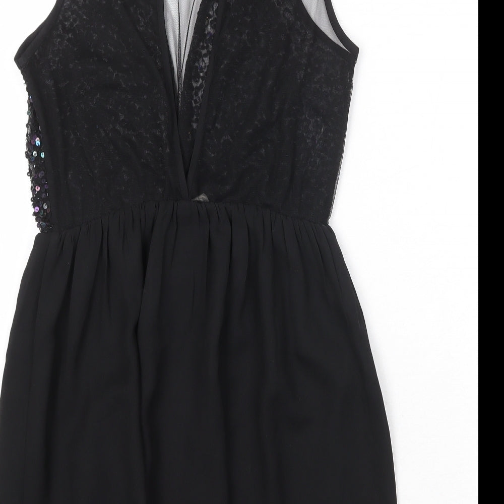 FOREVER 21 Womens Black Polyester Skater Dress Size M Round Neck Button