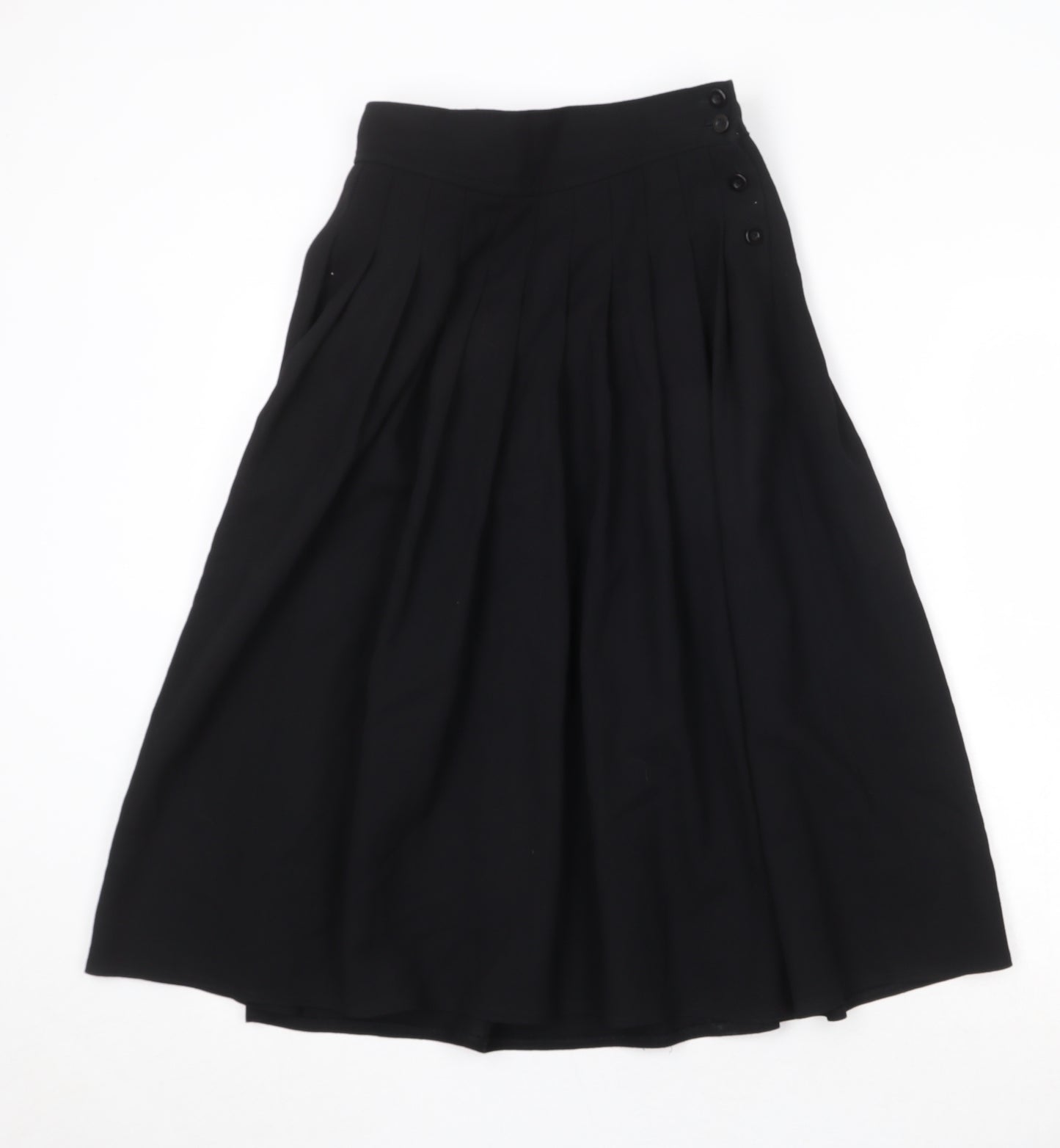 Jaeger Womens Black Wool Pleated Skirt Size 12 Button