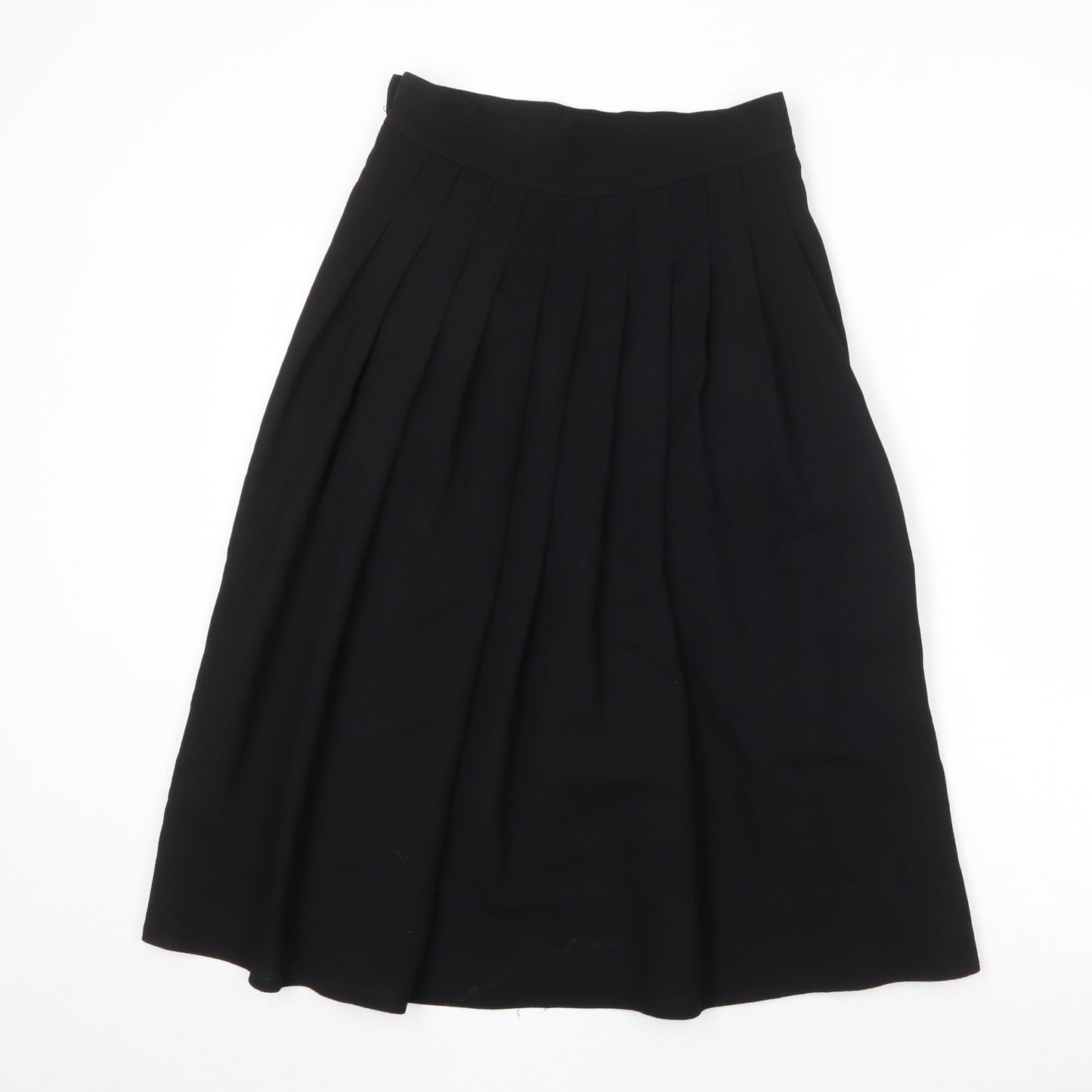 Jaeger Womens Black Wool Pleated Skirt Size 12 Button