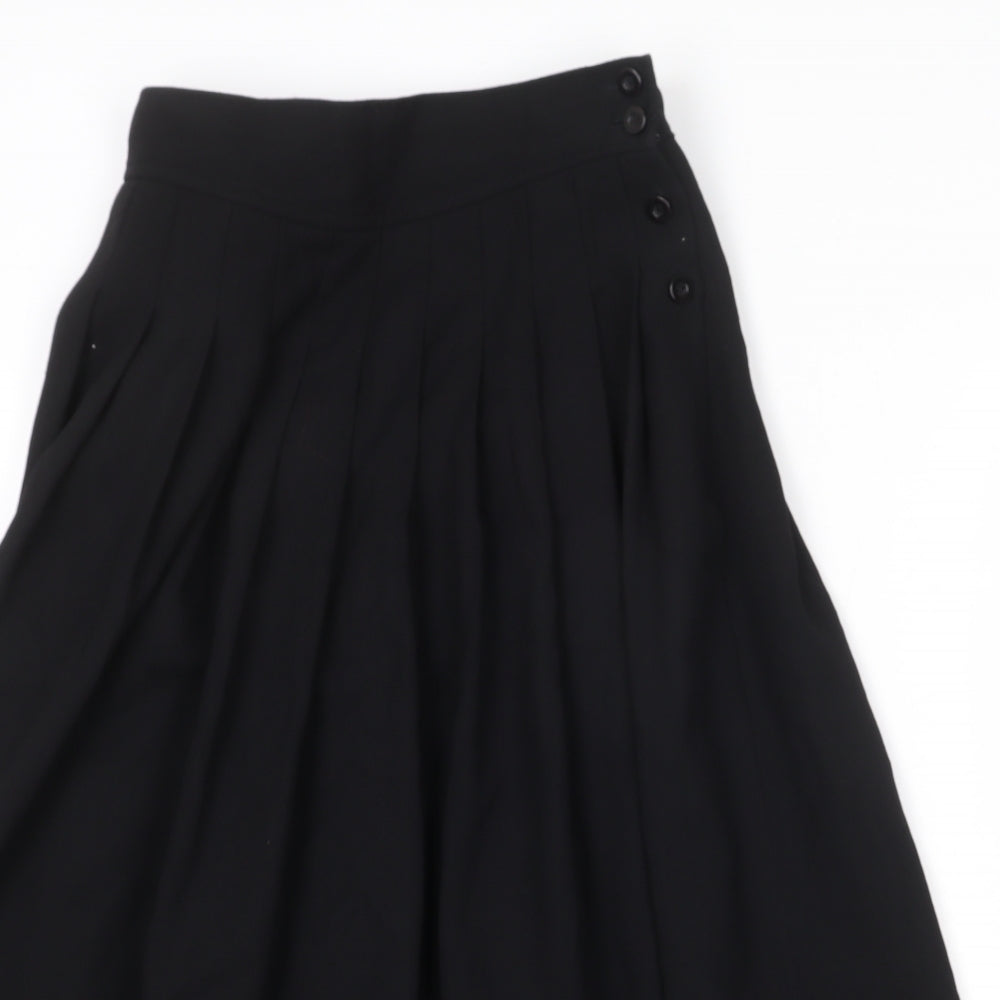 Jaeger Womens Black Wool Pleated Skirt Size 12 Button