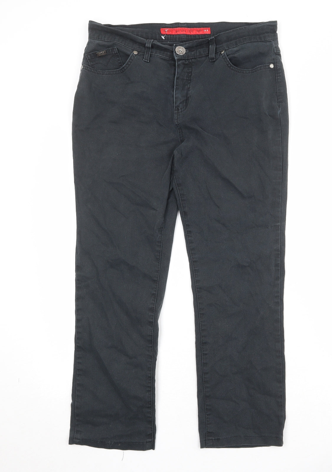 Per Una Womens Black Cotton Straight Jeans Size 14 Regular Zip