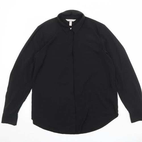 H&M Womens Black Polyester Basic Button-Up Size 10 Collared