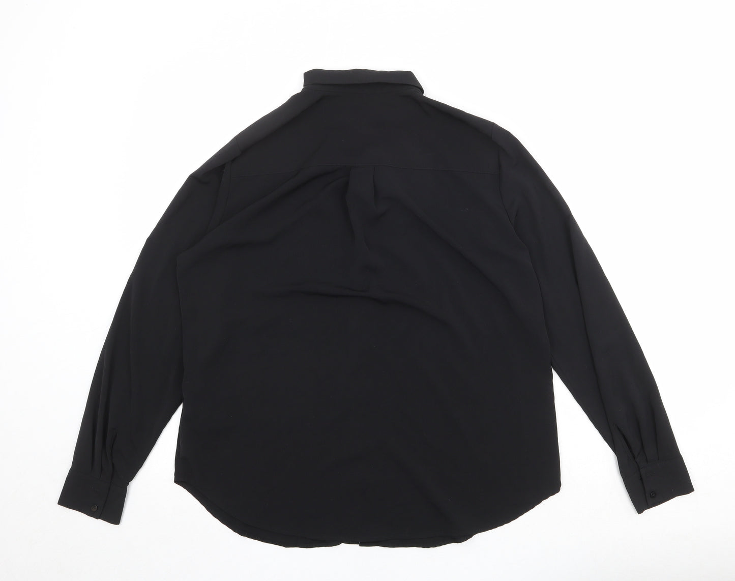 H&M Womens Black Polyester Basic Button-Up Size 10 Collared