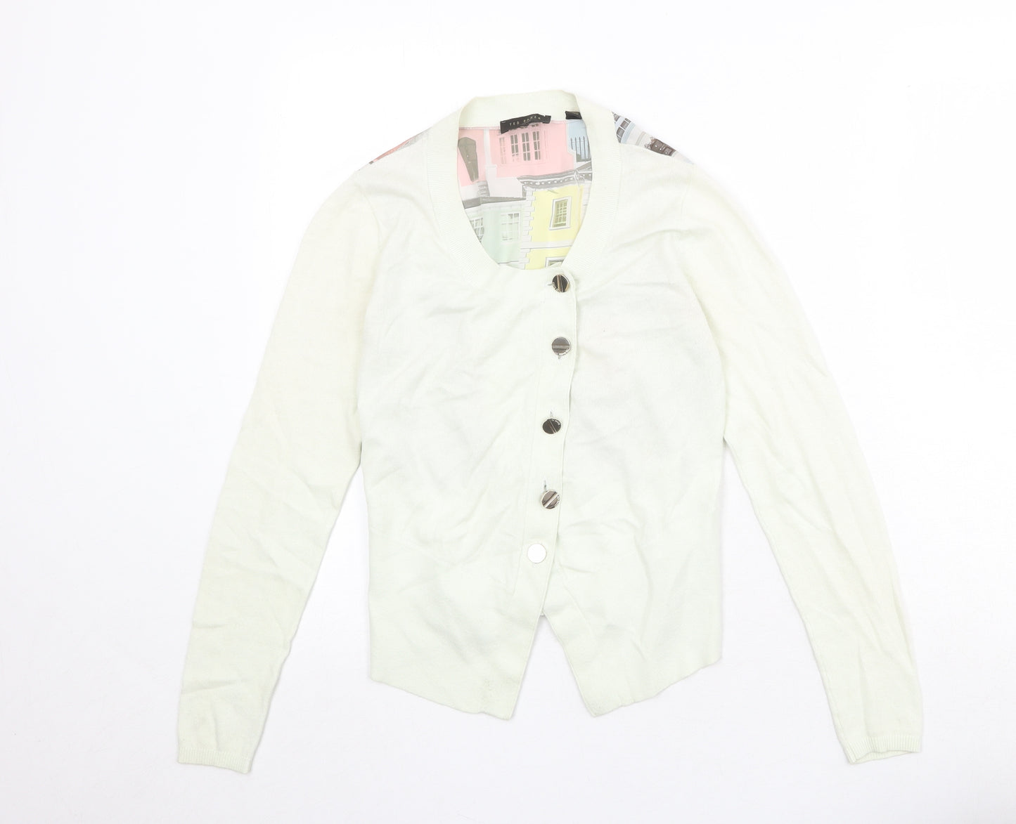 Ted Baker Womens Ivory Round Neck Cotton Cardigan Jumper Size XS