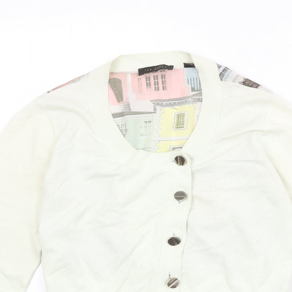Ted Baker Womens Ivory Round Neck Cotton Cardigan Jumper Size XS