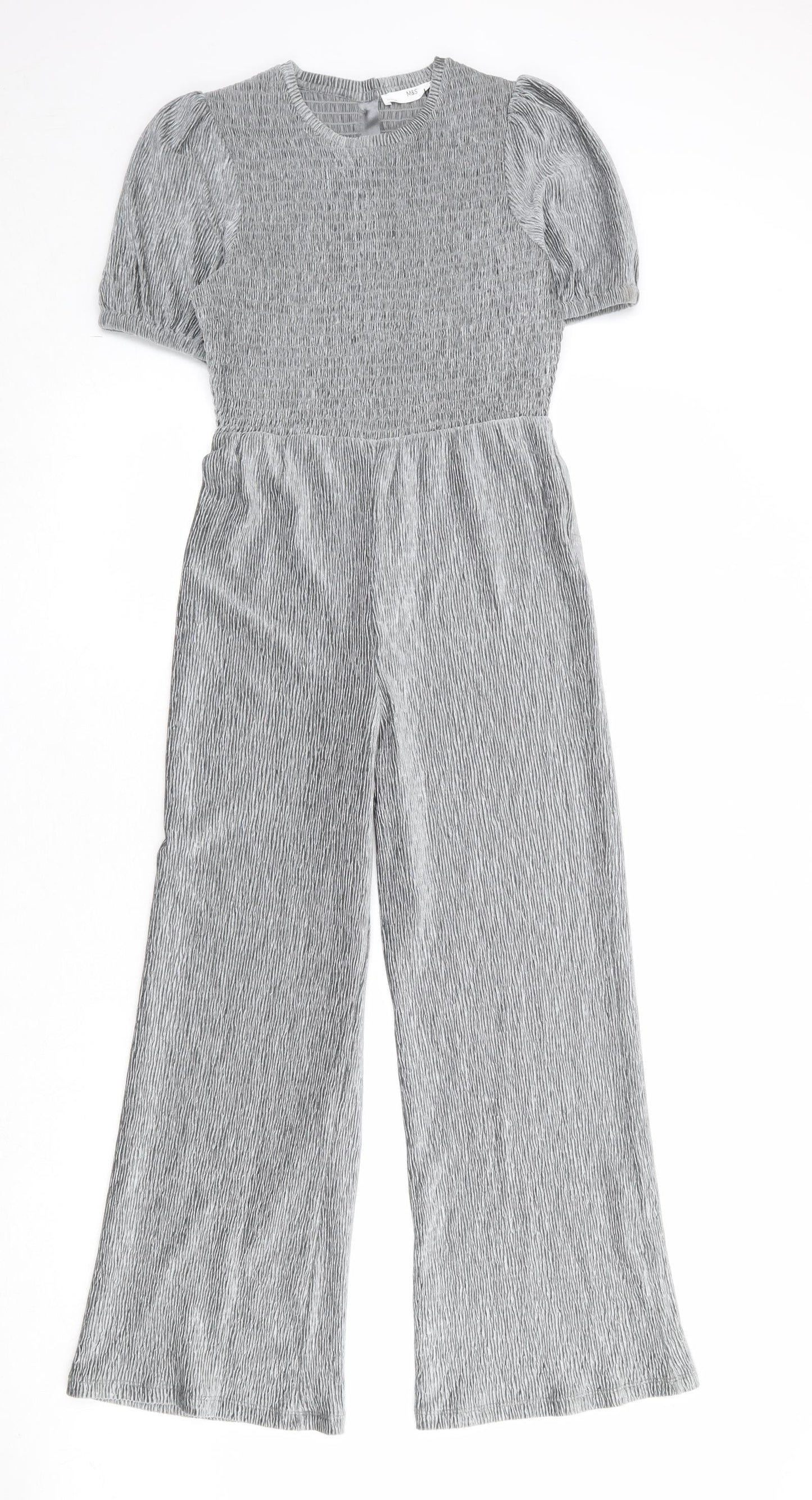 Marks and Spencer Girls Silver Polyester Jumpsuit One-Piece Size 11-12 Years Button - Plisse