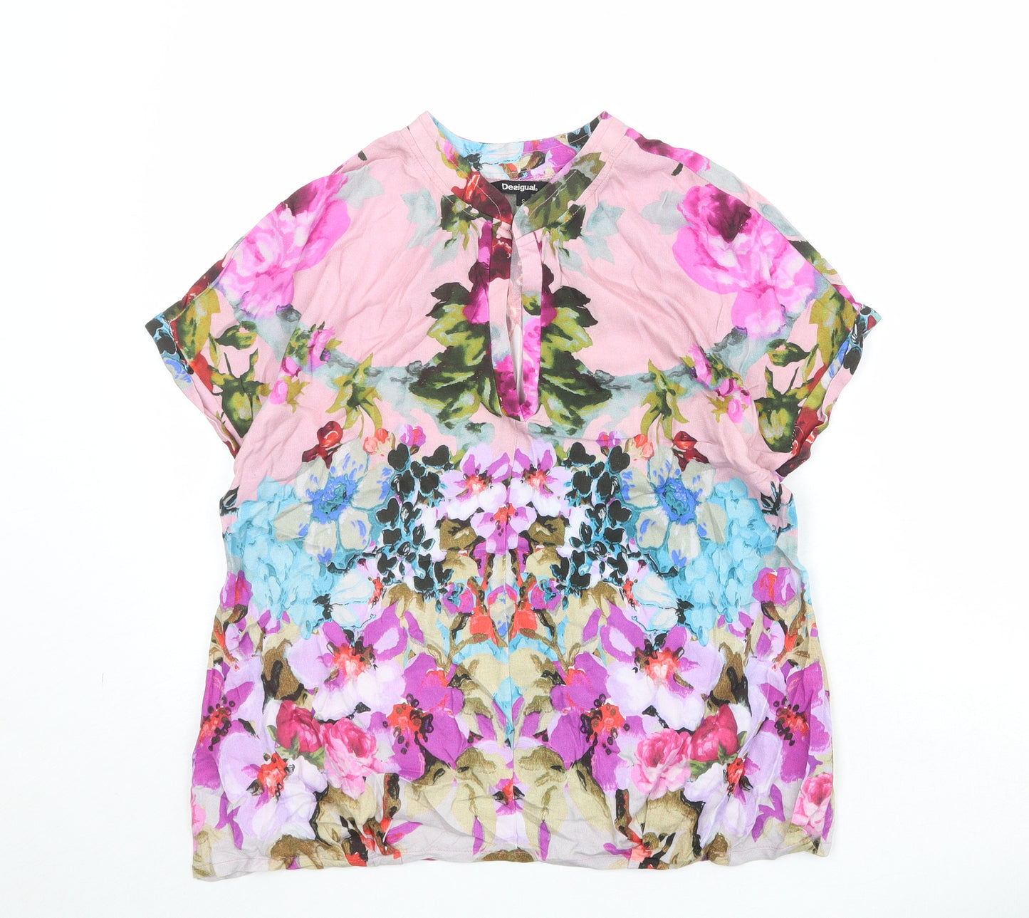 Desigual Womens Multicoloured Floral Viscose Basic T-Shirt Size S V-Neck