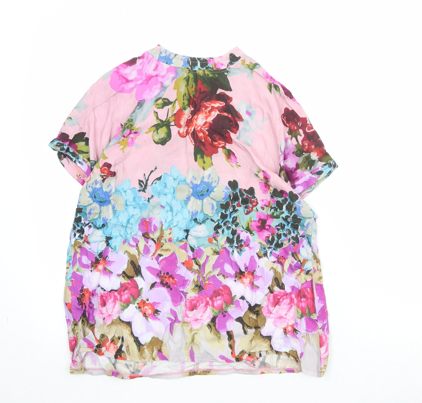 Desigual Womens Multicoloured Floral Viscose Basic T-Shirt Size S V-Neck