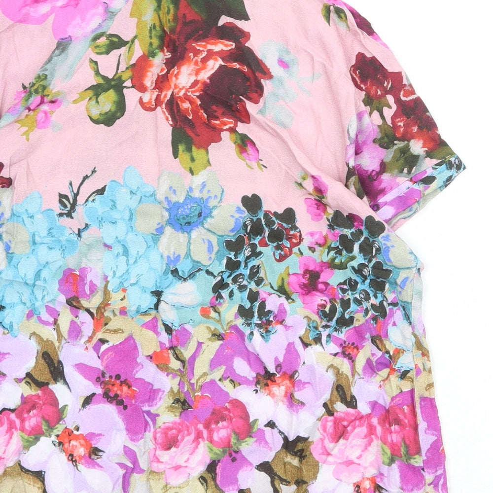 Desigual Womens Multicoloured Floral Viscose Basic T-Shirt Size S V-Neck
