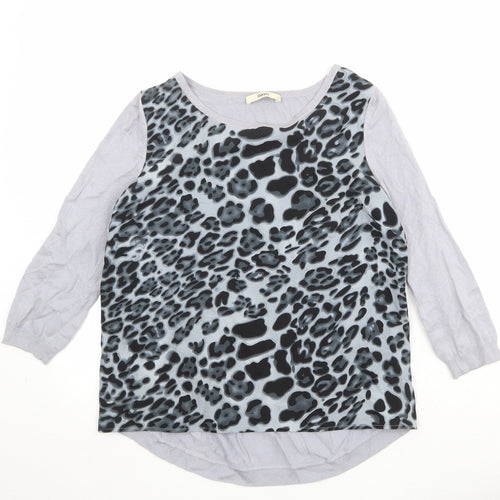 Oasis Womens Blue Boat Neck Animal Print Cotton Pullover Jumper Size S - Leopard Pattern