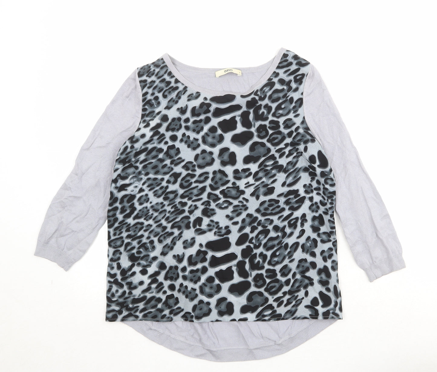 Oasis Womens Blue Boat Neck Animal Print Cotton Pullover Jumper Size S - Leopard Pattern