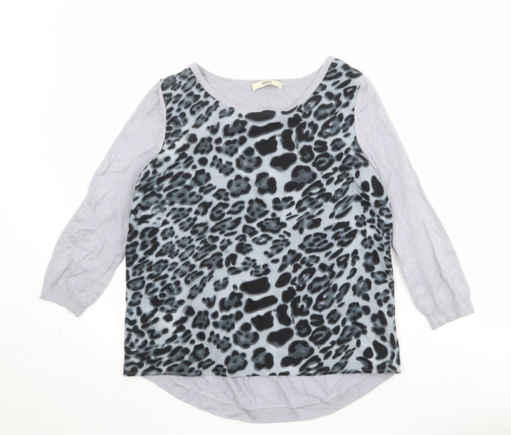 Oasis Womens Blue Boat Neck Animal Print Cotton Pullover Jumper Size S - Leopard Pattern