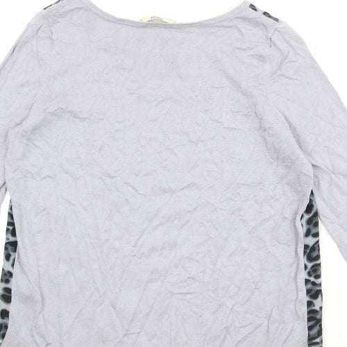 Oasis Womens Blue Boat Neck Animal Print Cotton Pullover Jumper Size S - Leopard Pattern