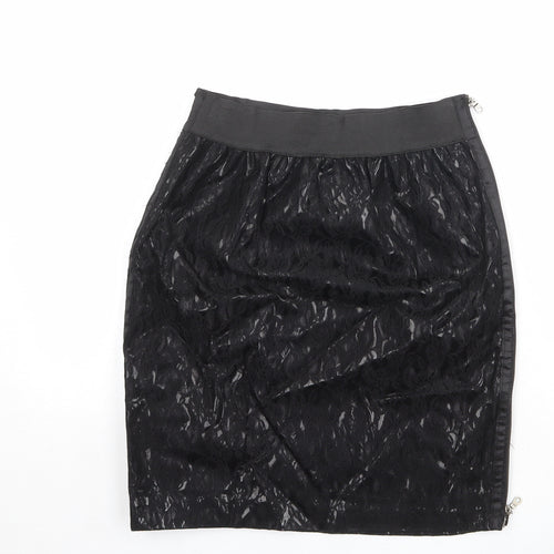 Machima Womens Black Geometric Polyurethane A-Line Skirt Size 27 in Zip