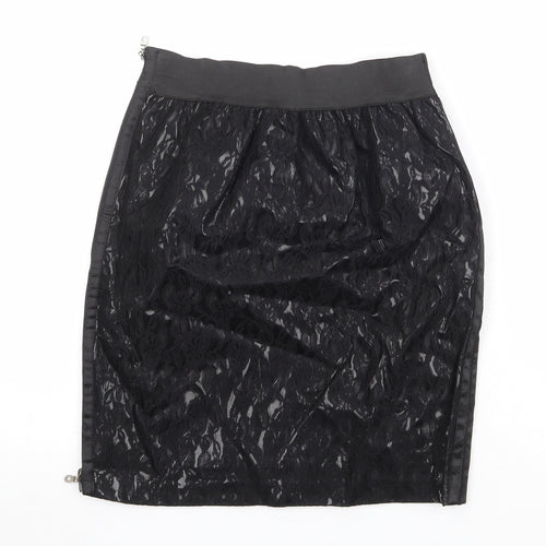Machima Womens Black Geometric Polyurethane A-Line Skirt Size 27 in Zip