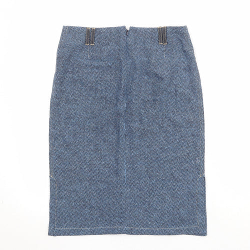 Mango Womens Blue Herringbone Polyester A-Line Skirt Size 10 Zip
