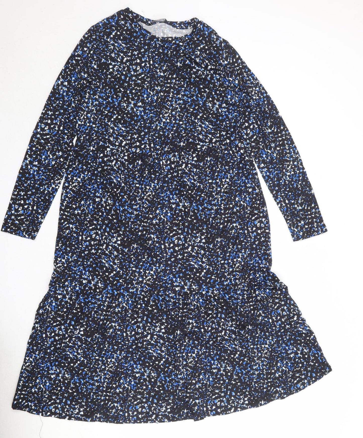 Marks and Spencer Womens Black Geometric Viscose A-Line Size 16 Boat Neck Pullover