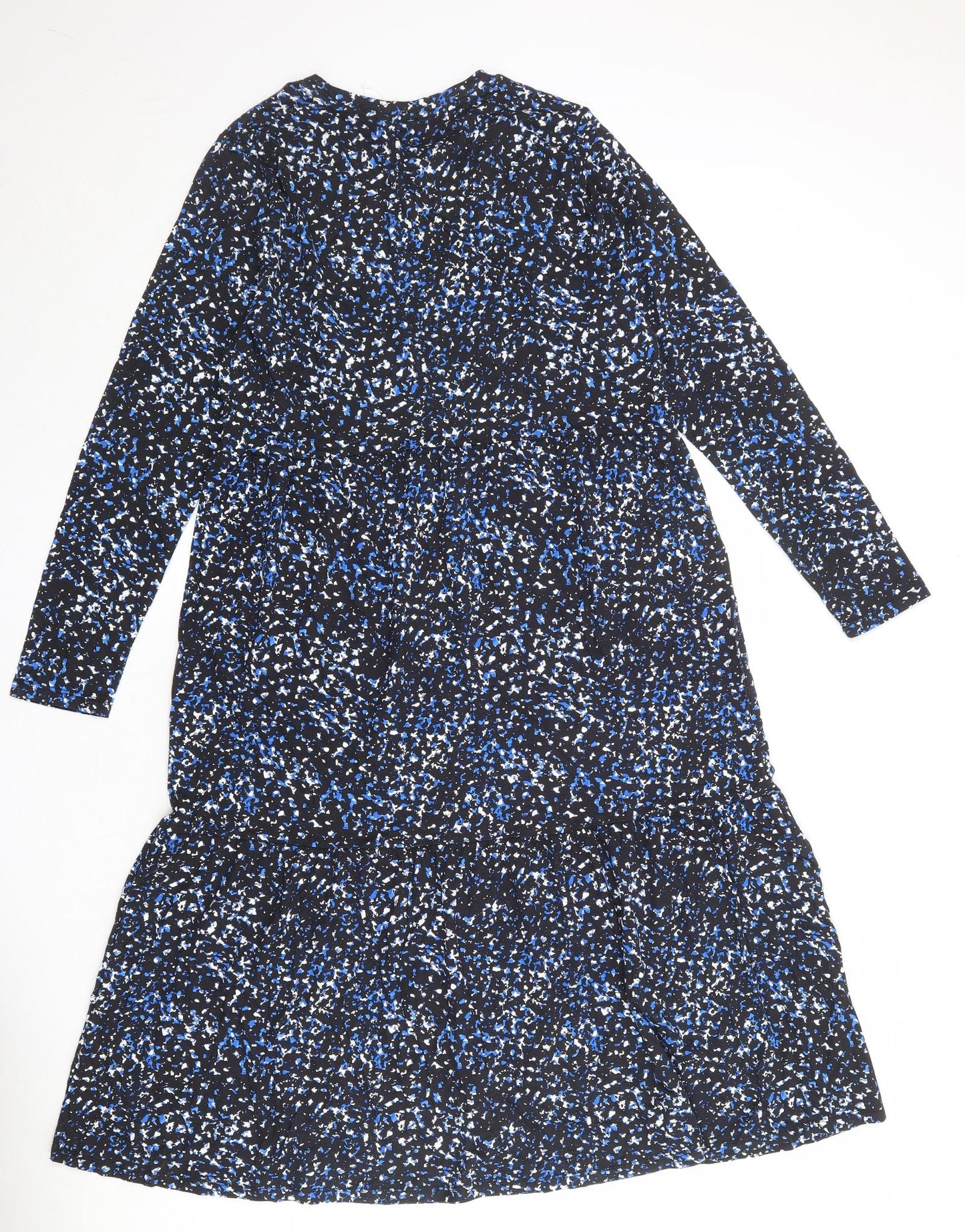 Marks and Spencer Womens Black Geometric Viscose A-Line Size 16 Boat Neck Pullover